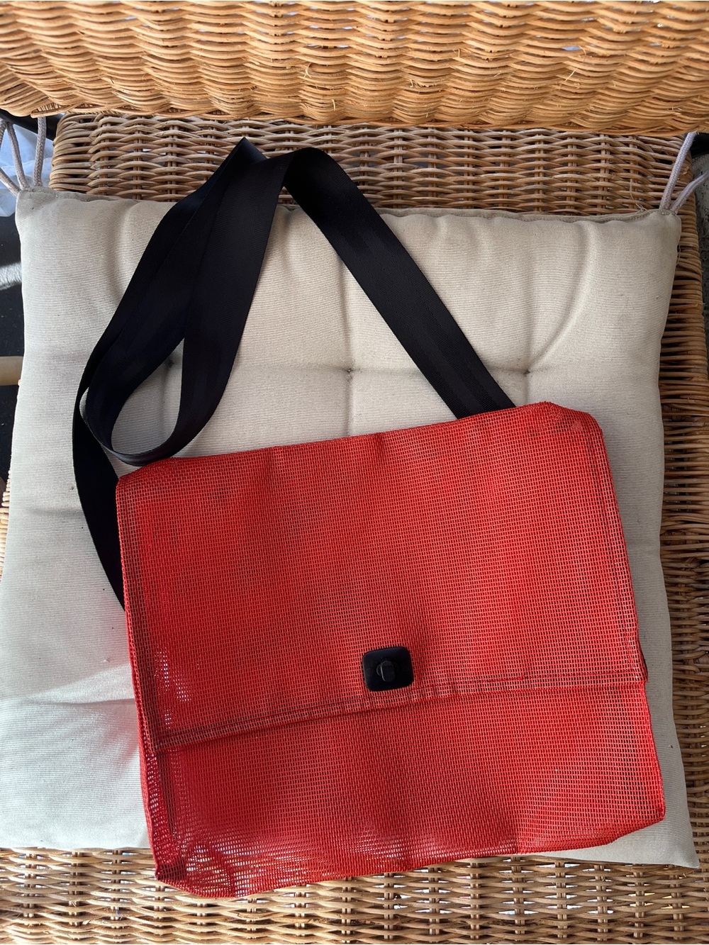 Orange Mesh Crossbody Bag with Black Strap by Walker